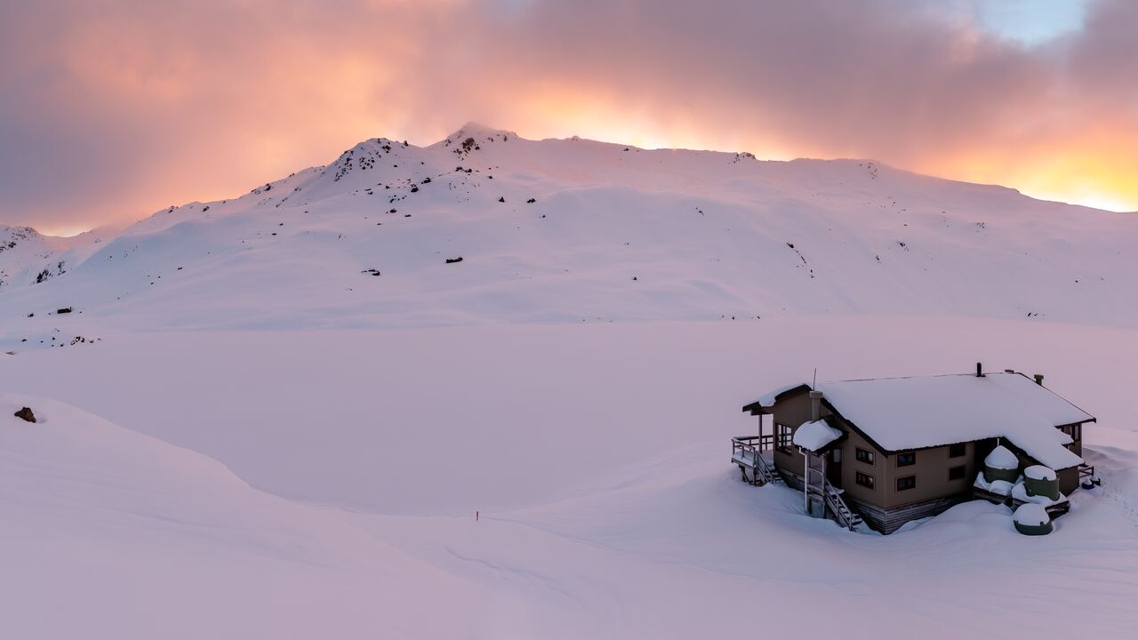 Angelus Hut in the winter, Nelson Lakes National Park, New Zealand