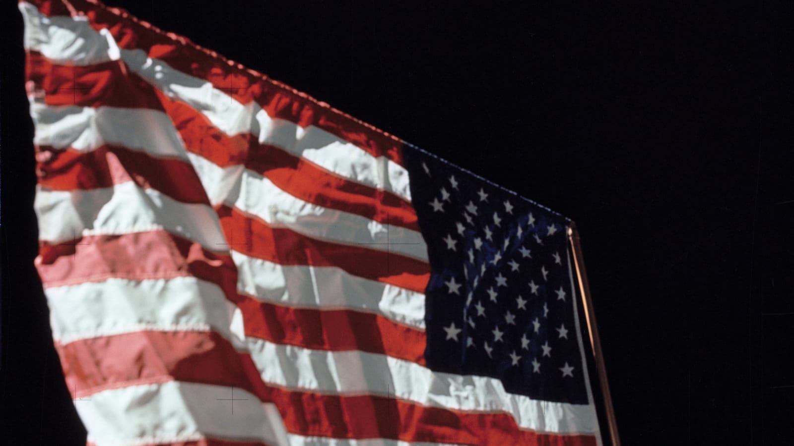 Close-up view of U.S. flag deployed on Moon by Apollo 17 crew